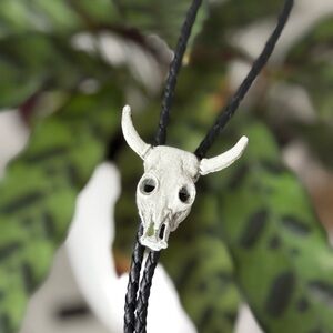 White Handmade Bull Skull Bolo Tie